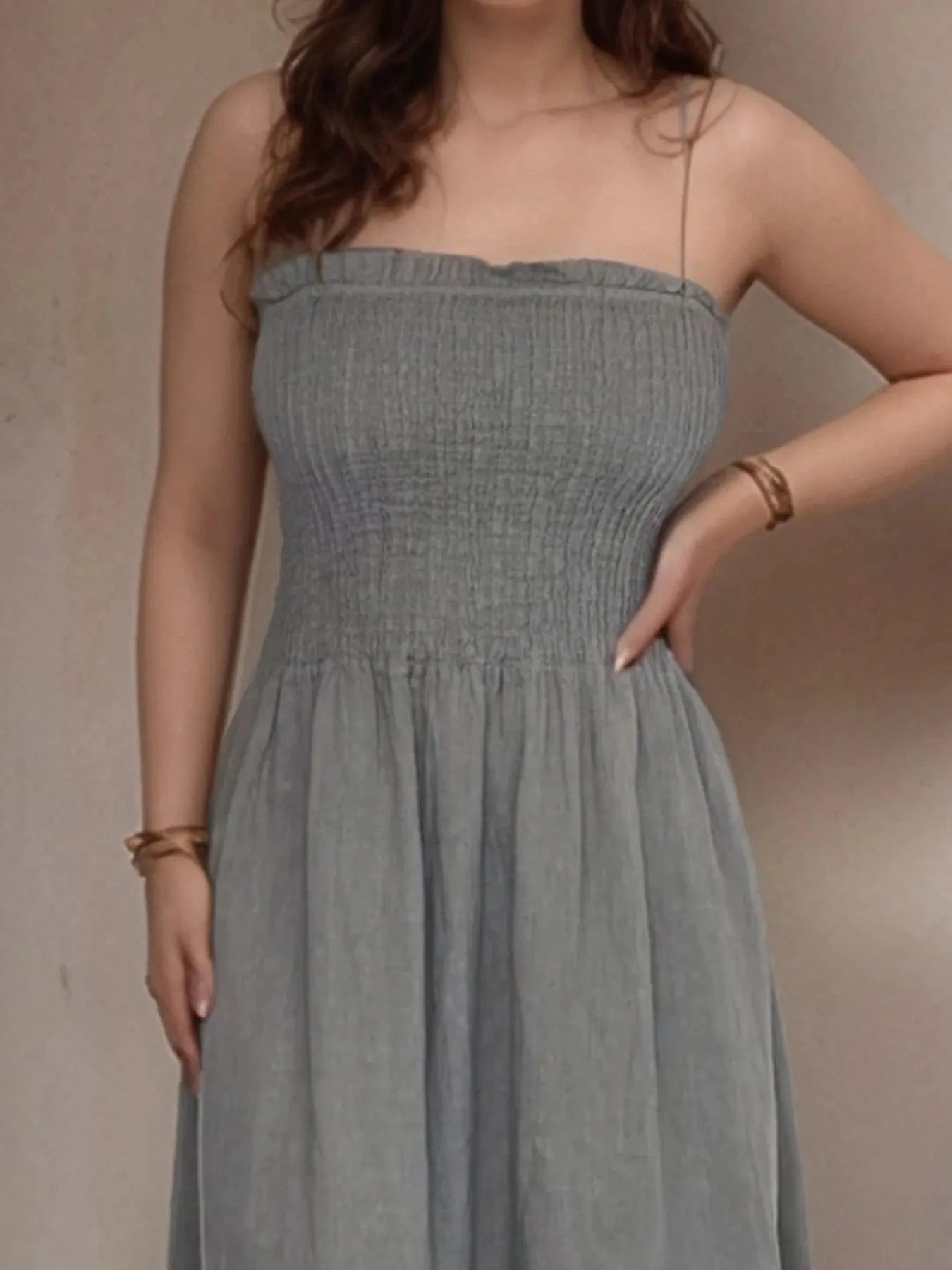 Full Size Smocked Cami Dress and Jacket Set Plus Size - ShalayeFashion