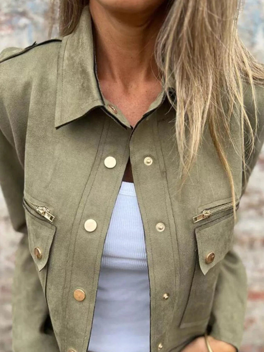 Full Size Snap Down Long Sleeve Jacket Plus Size - ShalayeFashion
