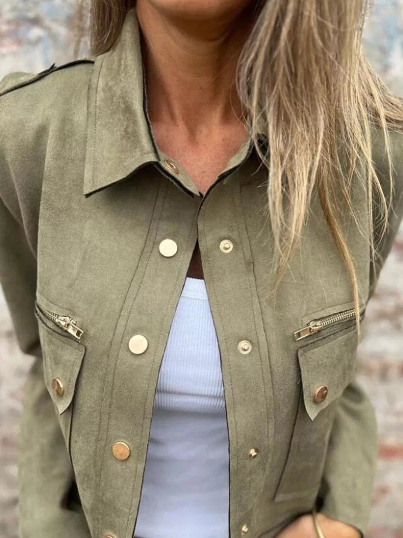 Full Size Snap Down Long Sleeve Jacket Plus Size - ShalayeFashion