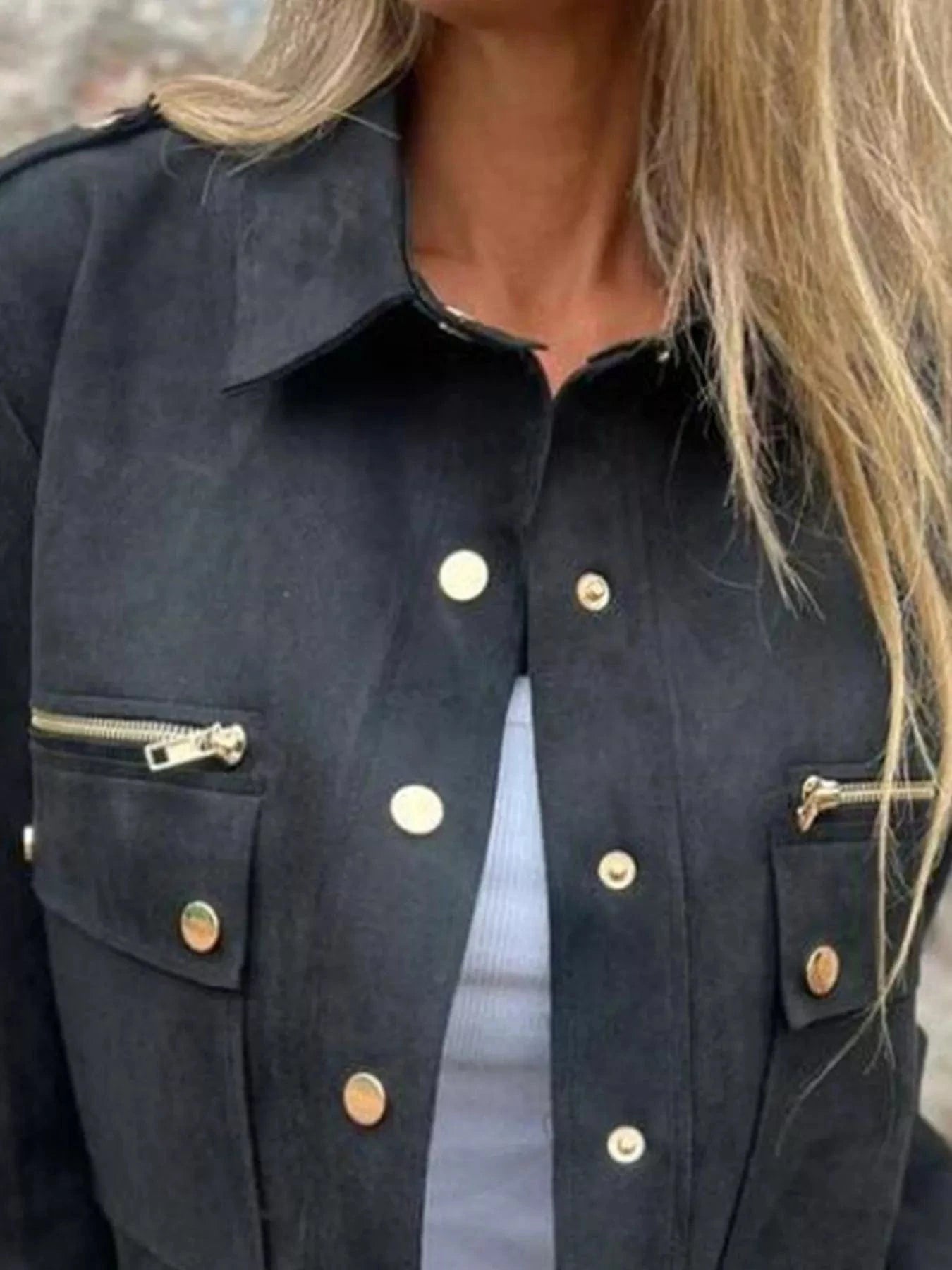 Full Size Snap Down Long Sleeve Jacket Plus Size - ShalayeFashion