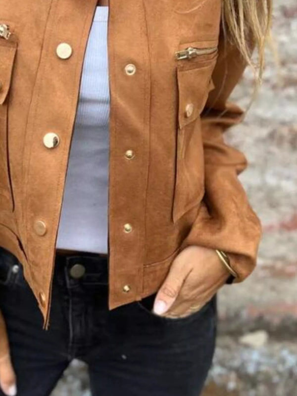 Full Size Snap Down Long Sleeve Jacket Plus Size - ShalayeFashion
