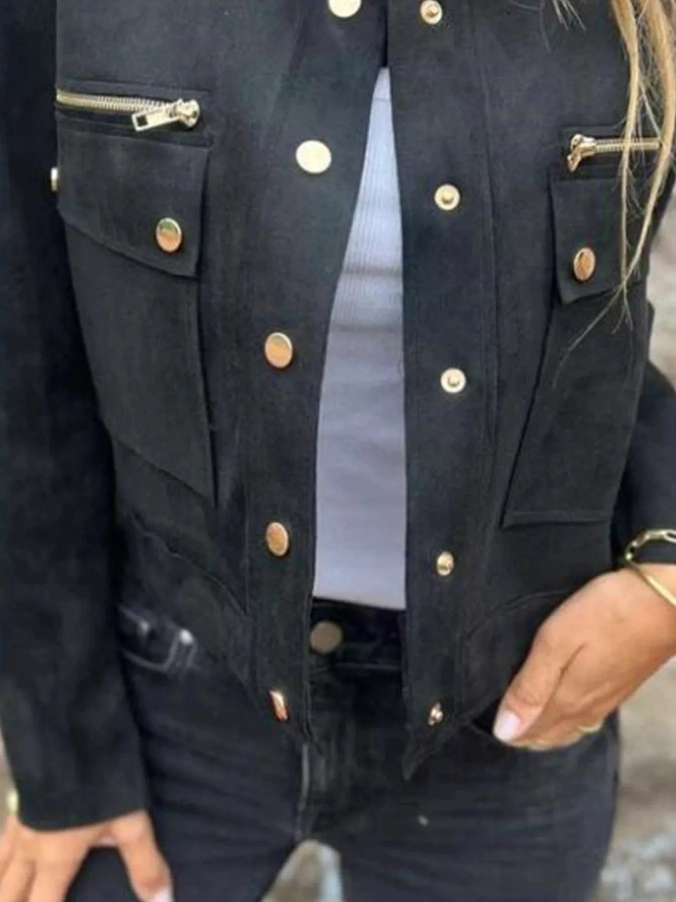 Full Size Snap Down Long Sleeve Jacket Plus Size - ShalayeFashion