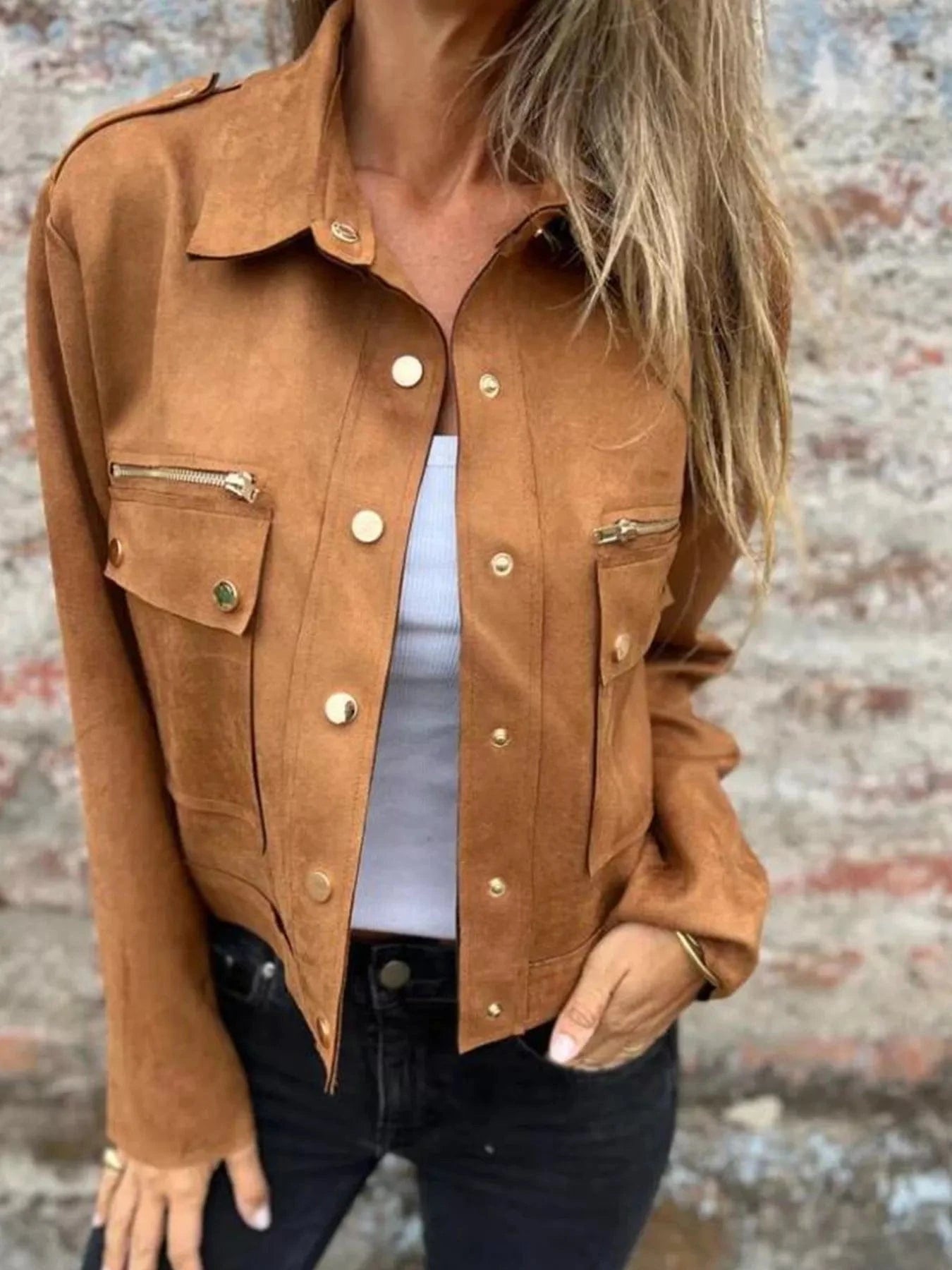 Full Size Snap Down Long Sleeve Jacket Plus Size - ShalayeFashion
