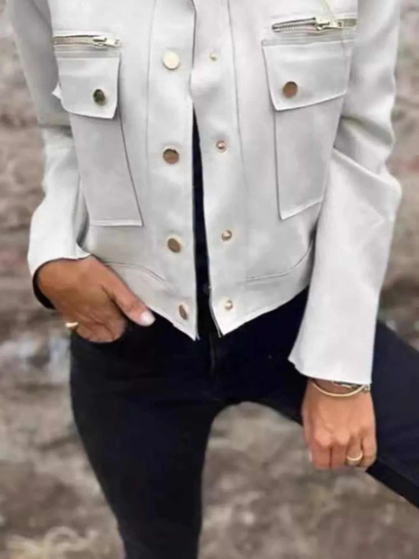 Full Size Snap Down Long Sleeve Jacket Plus Size - ShalayeFashion