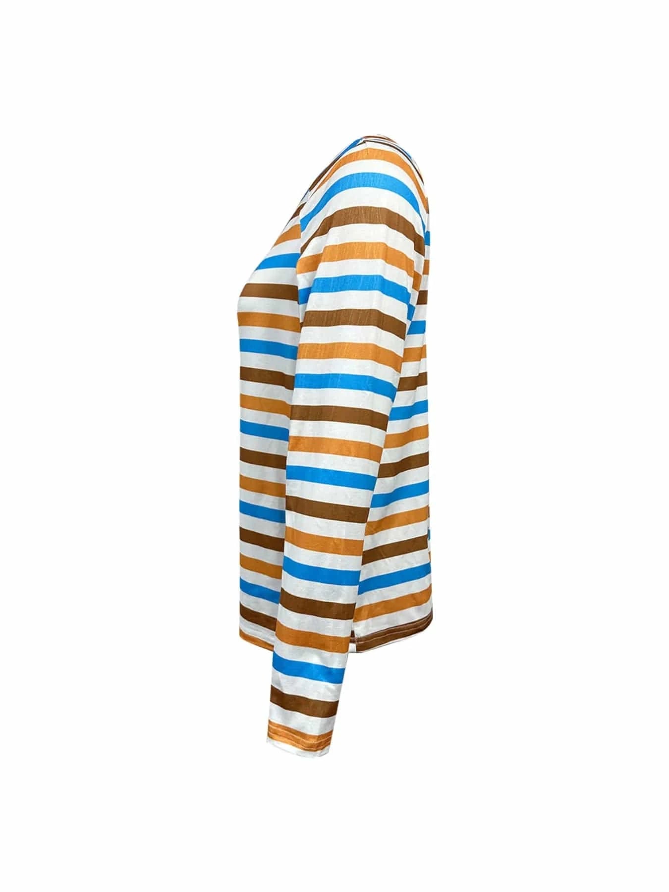 Full Size Striped Long Sleeve Casual Top Plus Size - ShalayeFashion