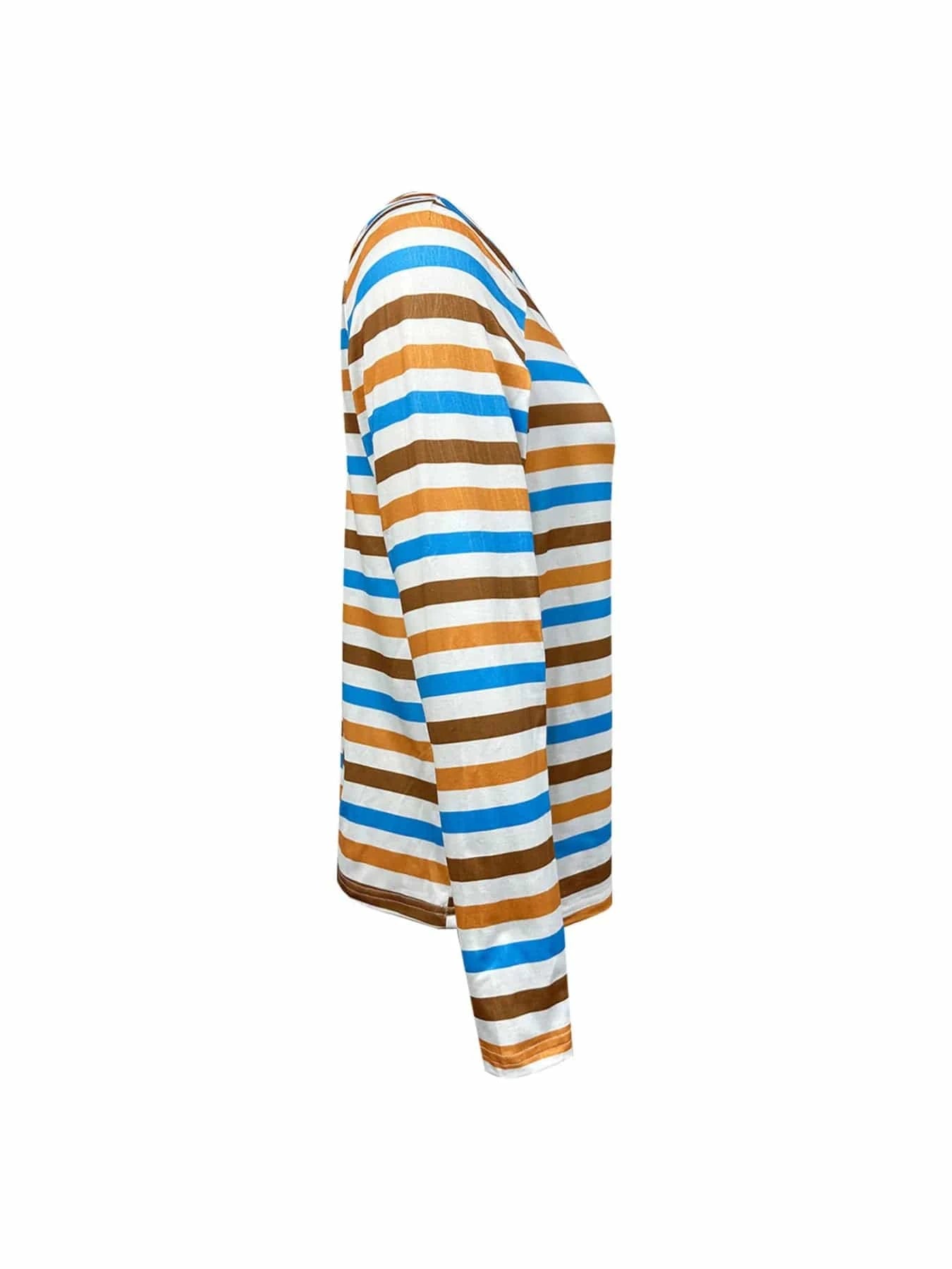 Full Size Striped Long Sleeve Casual Top Plus Size - ShalayeFashion