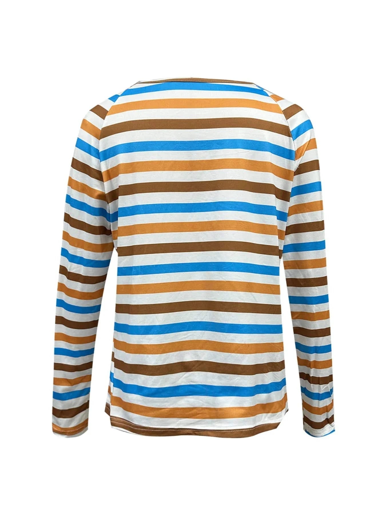 Full Size Striped Long Sleeve Casual Top Plus Size - ShalayeFashion