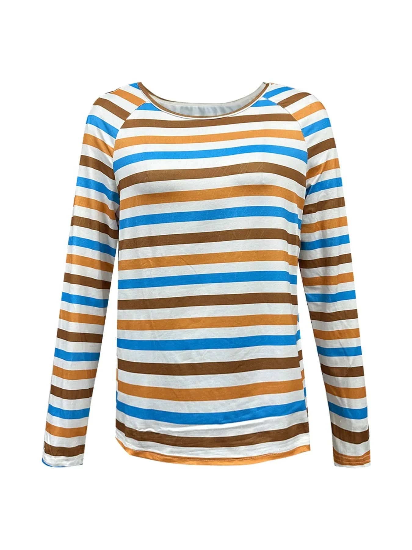 Full Size Striped Long Sleeve Casual Top Plus Size - ShalayeFashion