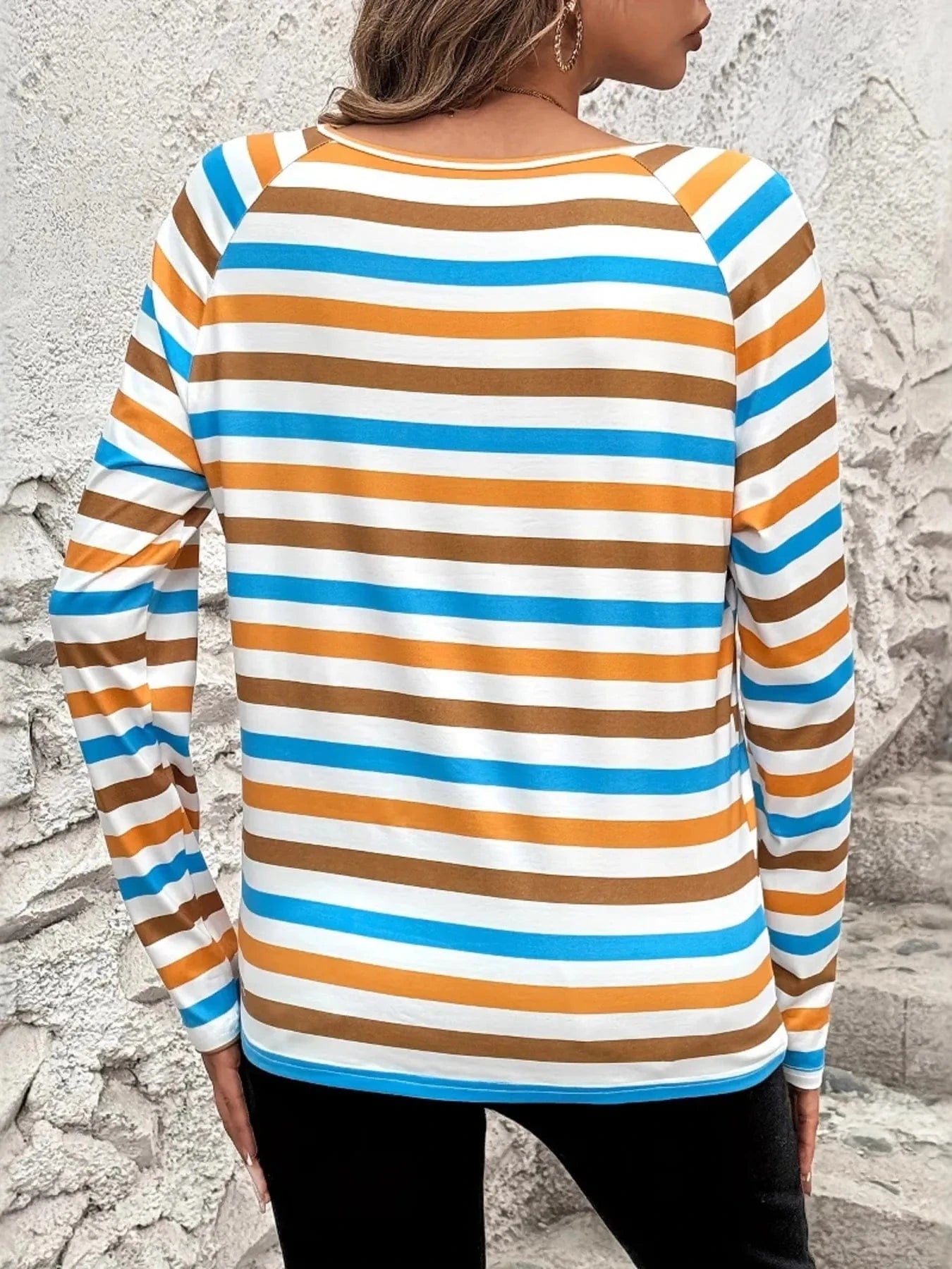Full Size Striped Long Sleeve Casual Top Plus Size - ShalayeFashion