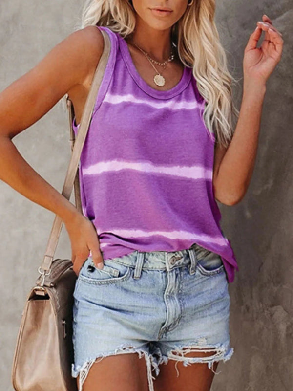 Full Size Striped Round Neck Tank Top Plus Size - ShalayeFashion