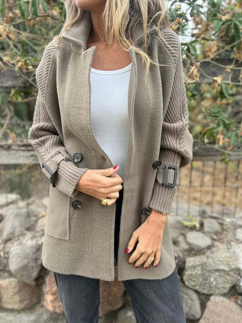 Full Size Texture Knit Longline Coat Plus Size - ShalayeFashion