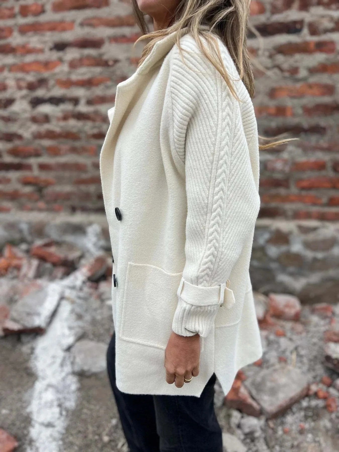 Full Size Texture Knit Longline Coat Plus Size - ShalayeFashion