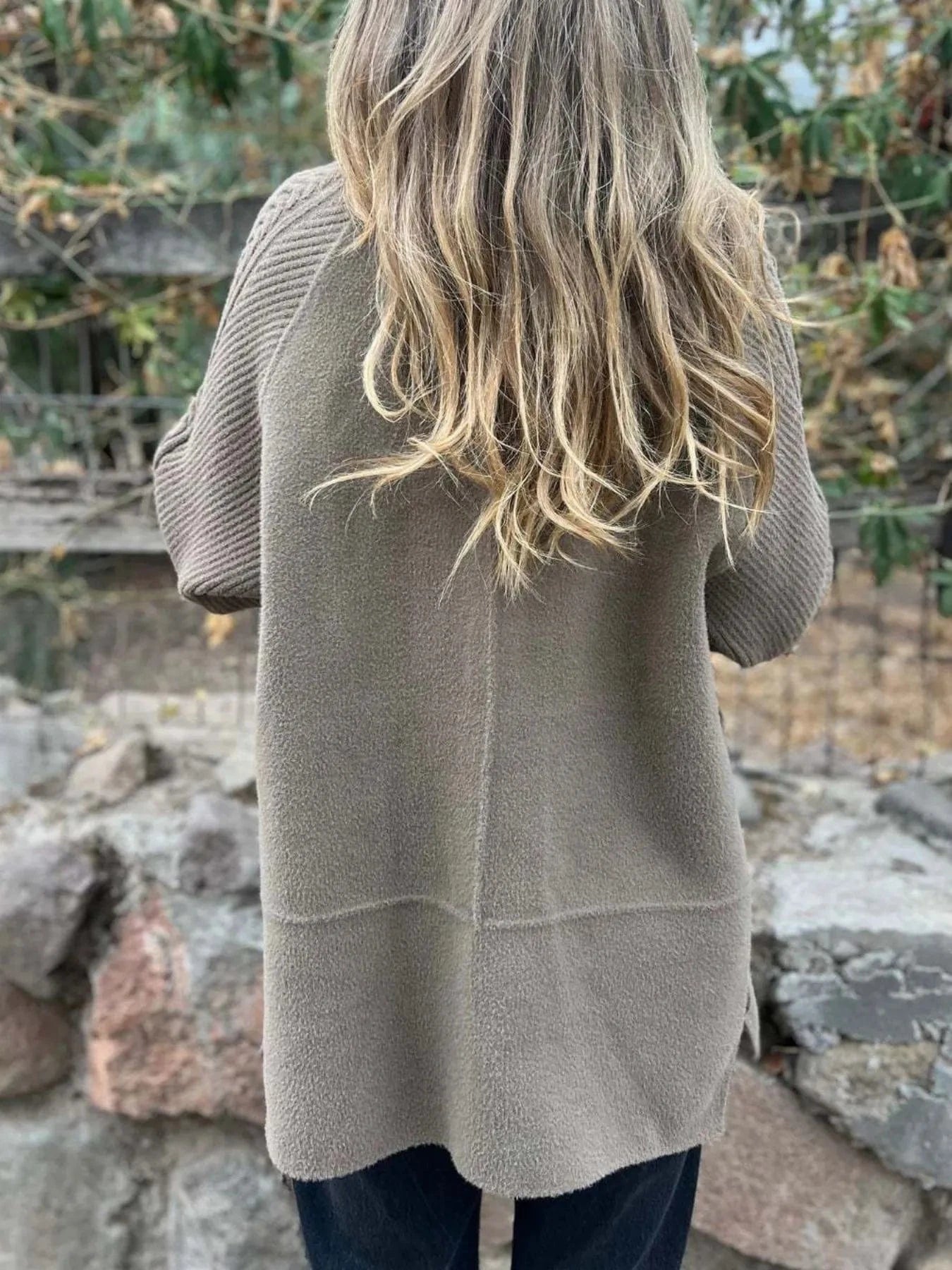 Full Size Texture Knit Longline Coat Plus Size - ShalayeFashion
