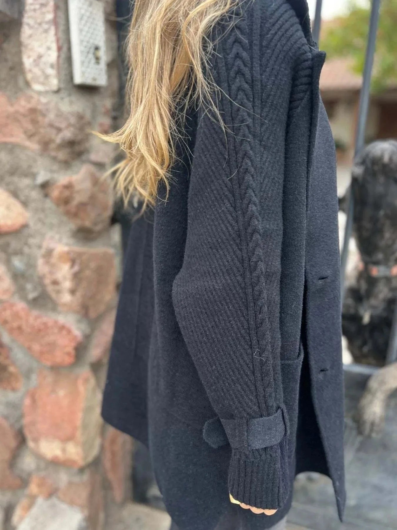 Full Size Texture Knit Longline Coat Plus Size - ShalayeFashion