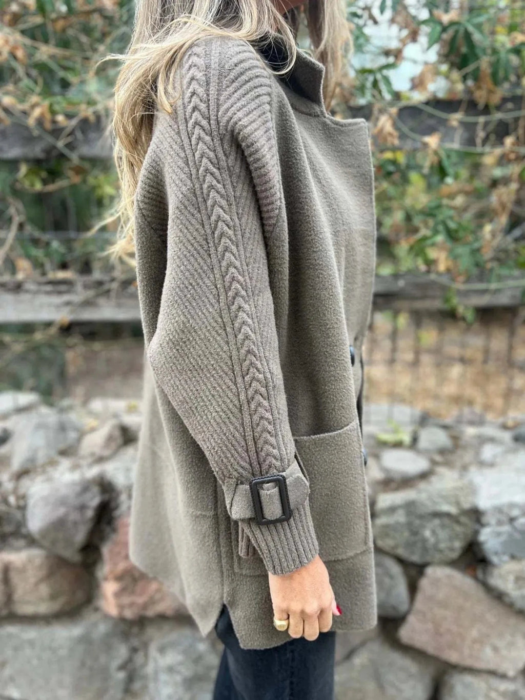 Full Size Texture Knit Longline Coat Plus Size - ShalayeFashion