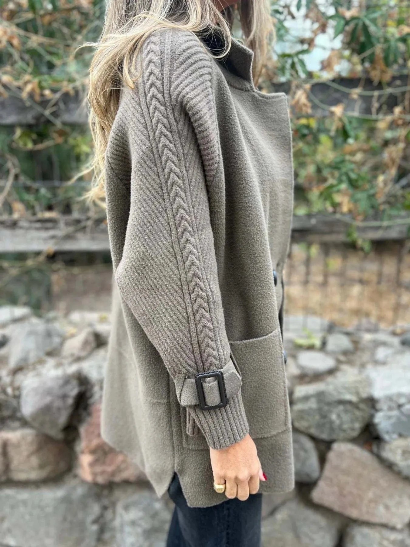 Full Size Texture Knit Longline Coat Plus Size - ShalayeFashion