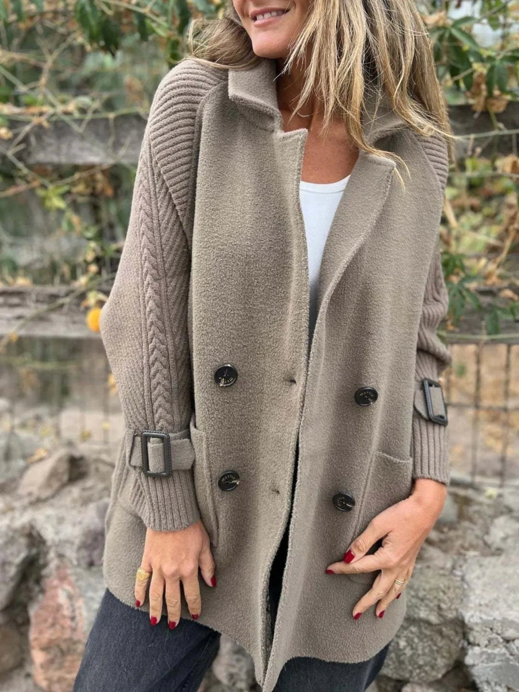 Full Size Texture Knit Longline Coat Plus Size - ShalayeFashion