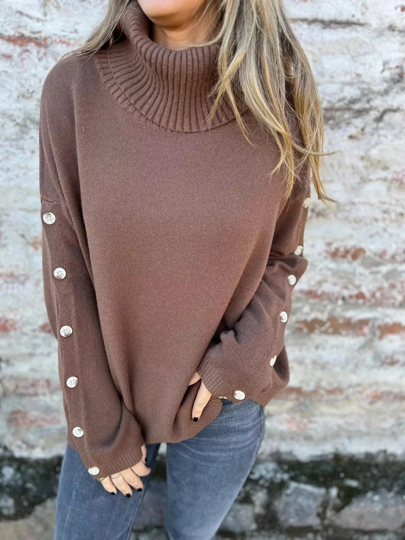Full Size Turtleneck Long Sleeve Sweater Plus Size - ShalayeFashion