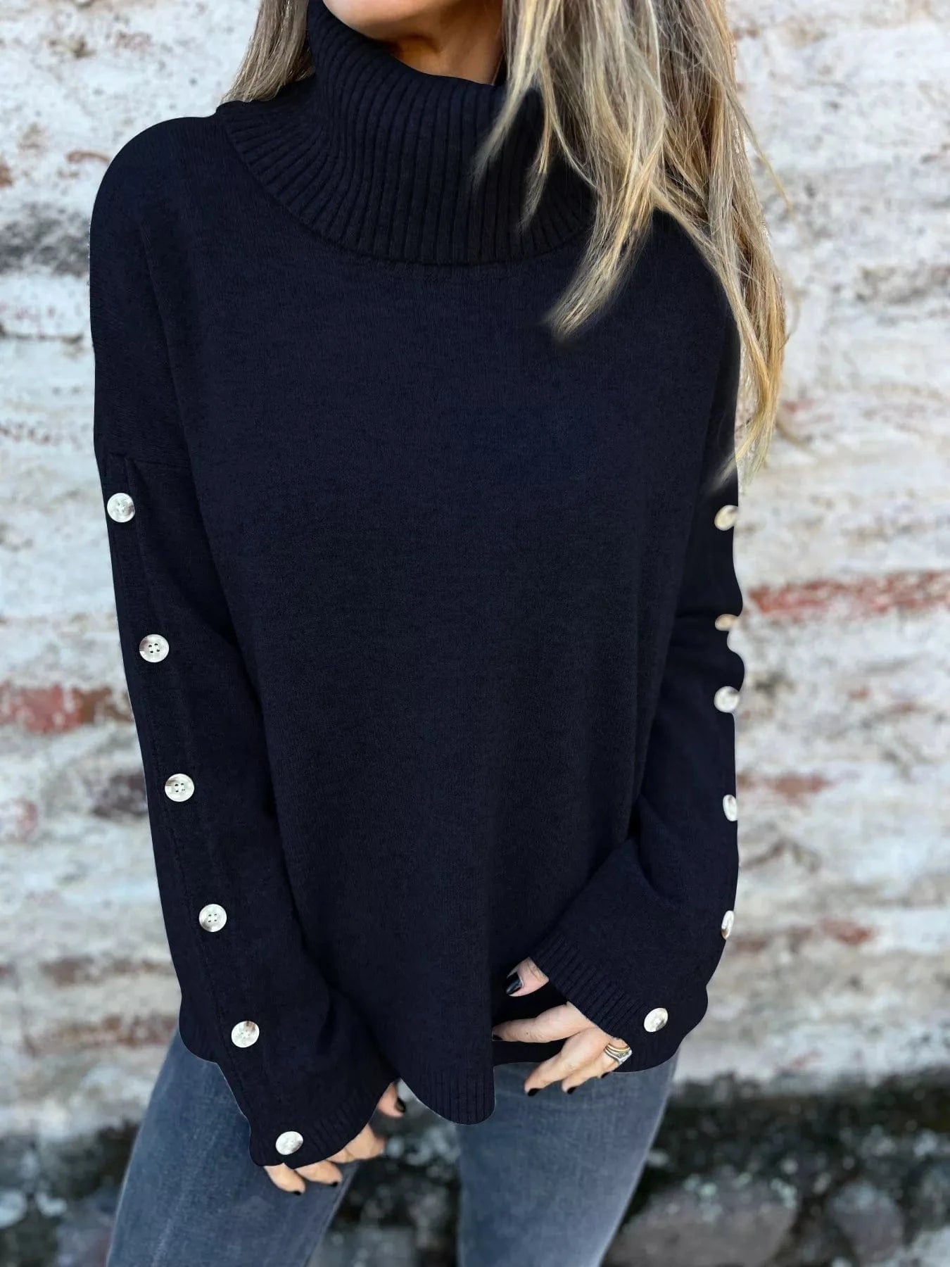 Full Size Turtleneck Long Sleeve Sweater Plus Size - ShalayeFashion