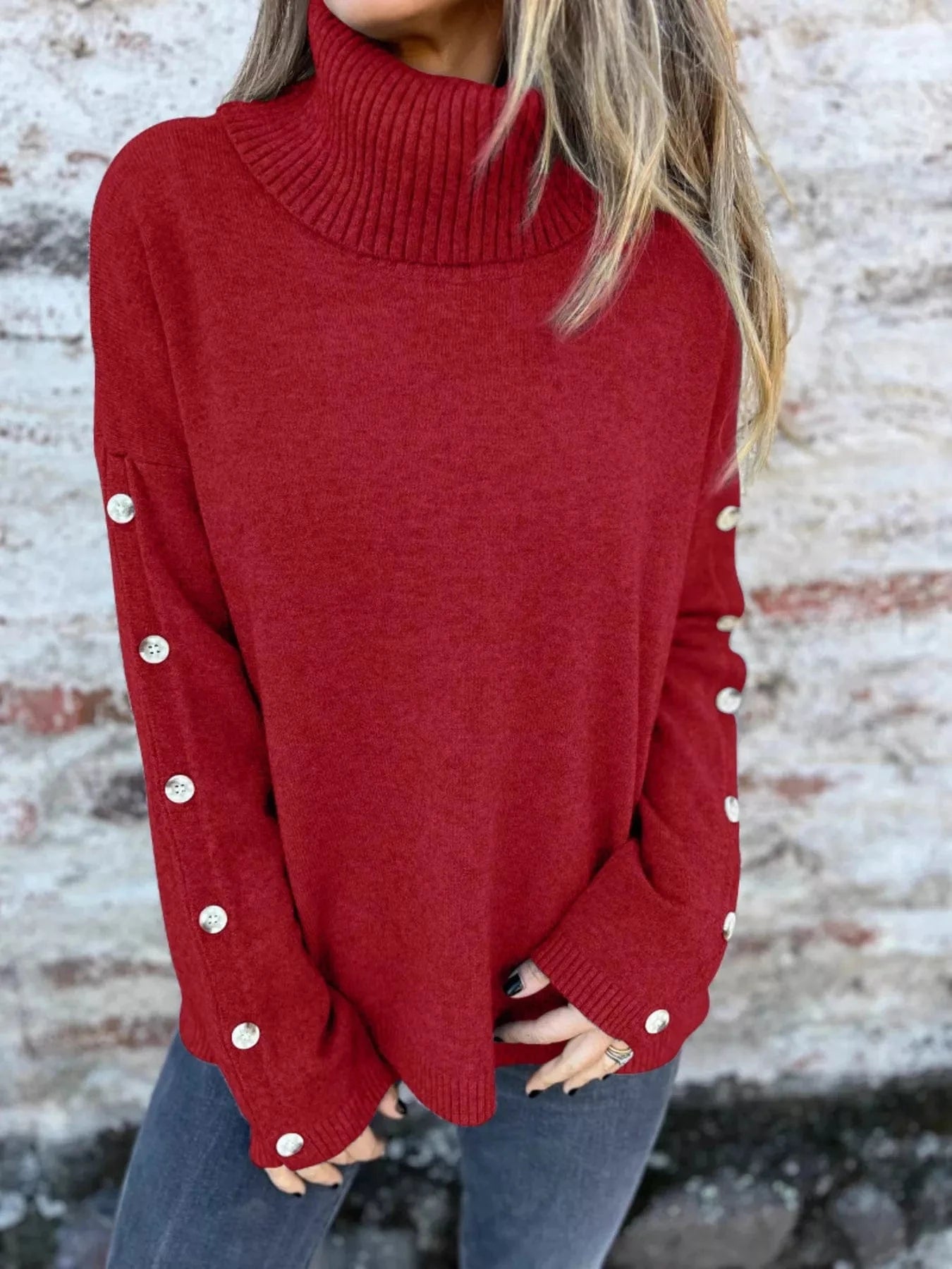 Full Size Turtleneck Long Sleeve Sweater Plus Size - ShalayeFashion