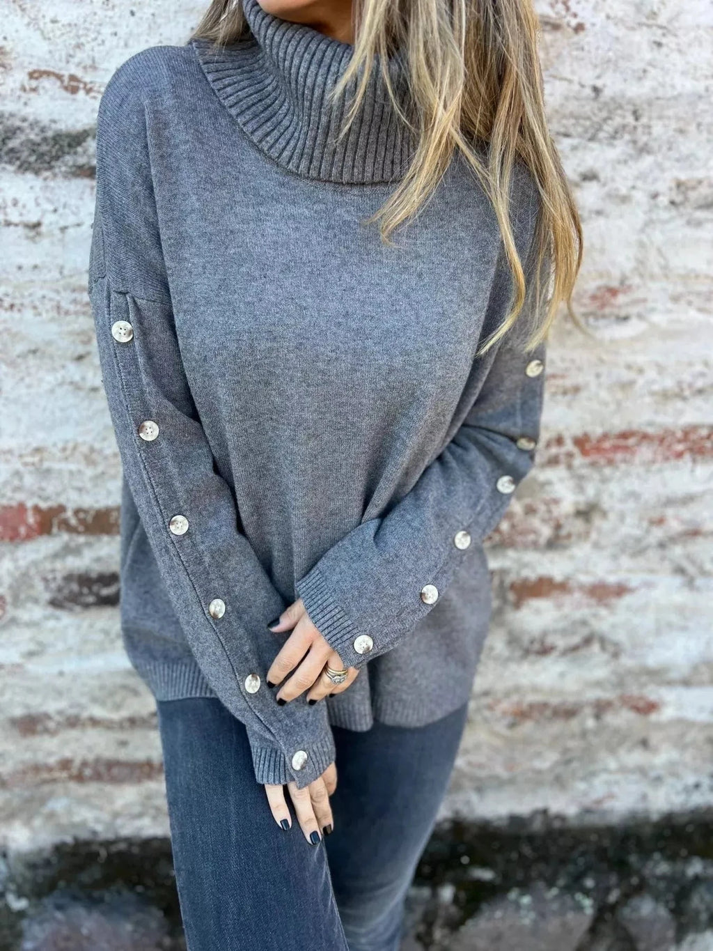 Full Size Turtleneck Long Sleeve Sweater Plus Size - ShalayeFashion