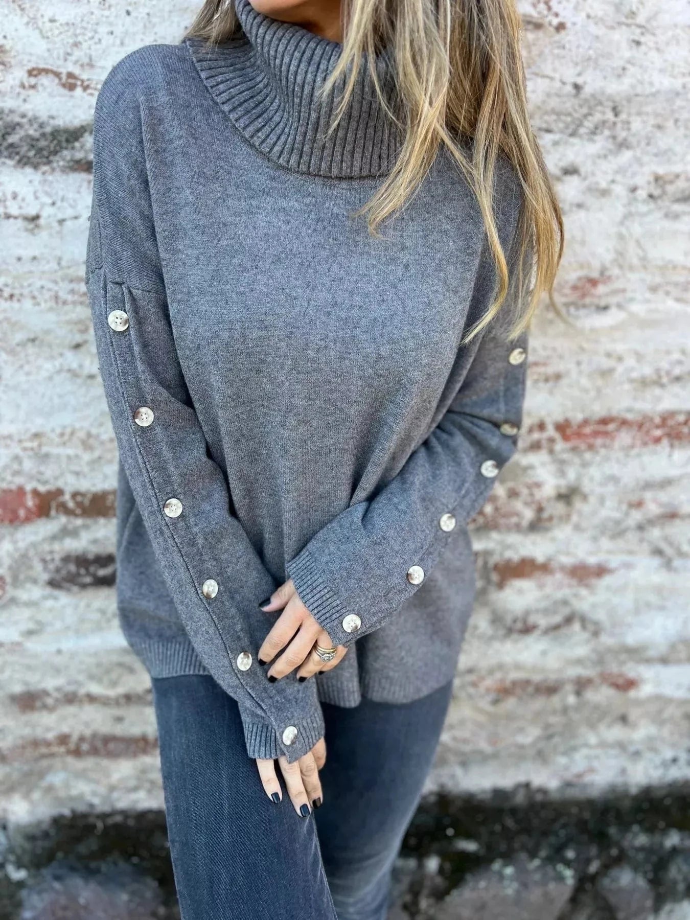 Full Size Turtleneck Long Sleeve Sweater Plus Size - ShalayeFashion