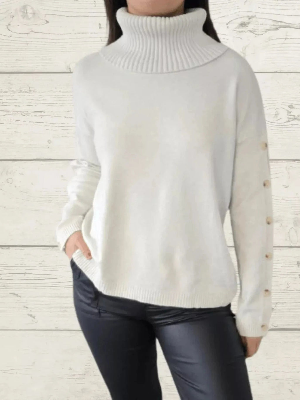 Full Size Turtleneck Long Sleeve Sweater Plus Size - ShalayeFashion