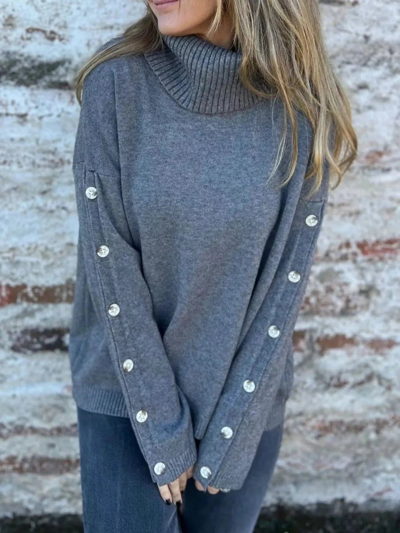 Full Size Turtleneck Long Sleeve Sweater Plus Size - ShalayeFashion