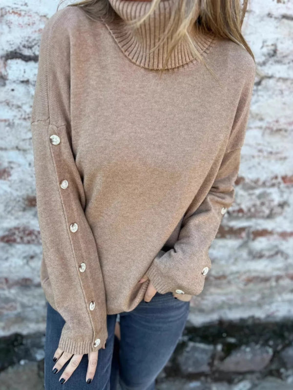Full Size Turtleneck Long Sleeve Sweater Plus Size - ShalayeFashion