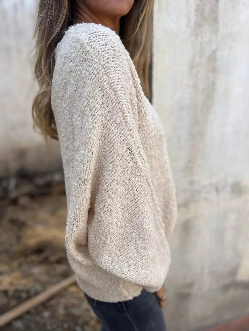 Full Size V - Neck Long Sleeve Sweater Plus Size - ShalayeFashion