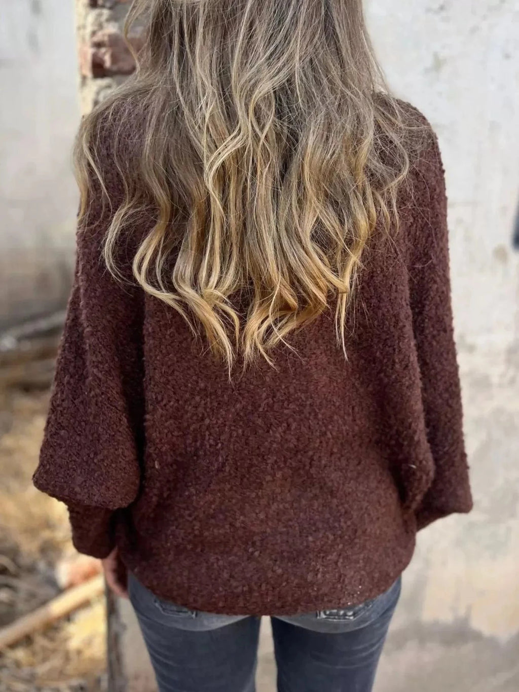 Full Size V - Neck Long Sleeve Sweater Plus Size - ShalayeFashion