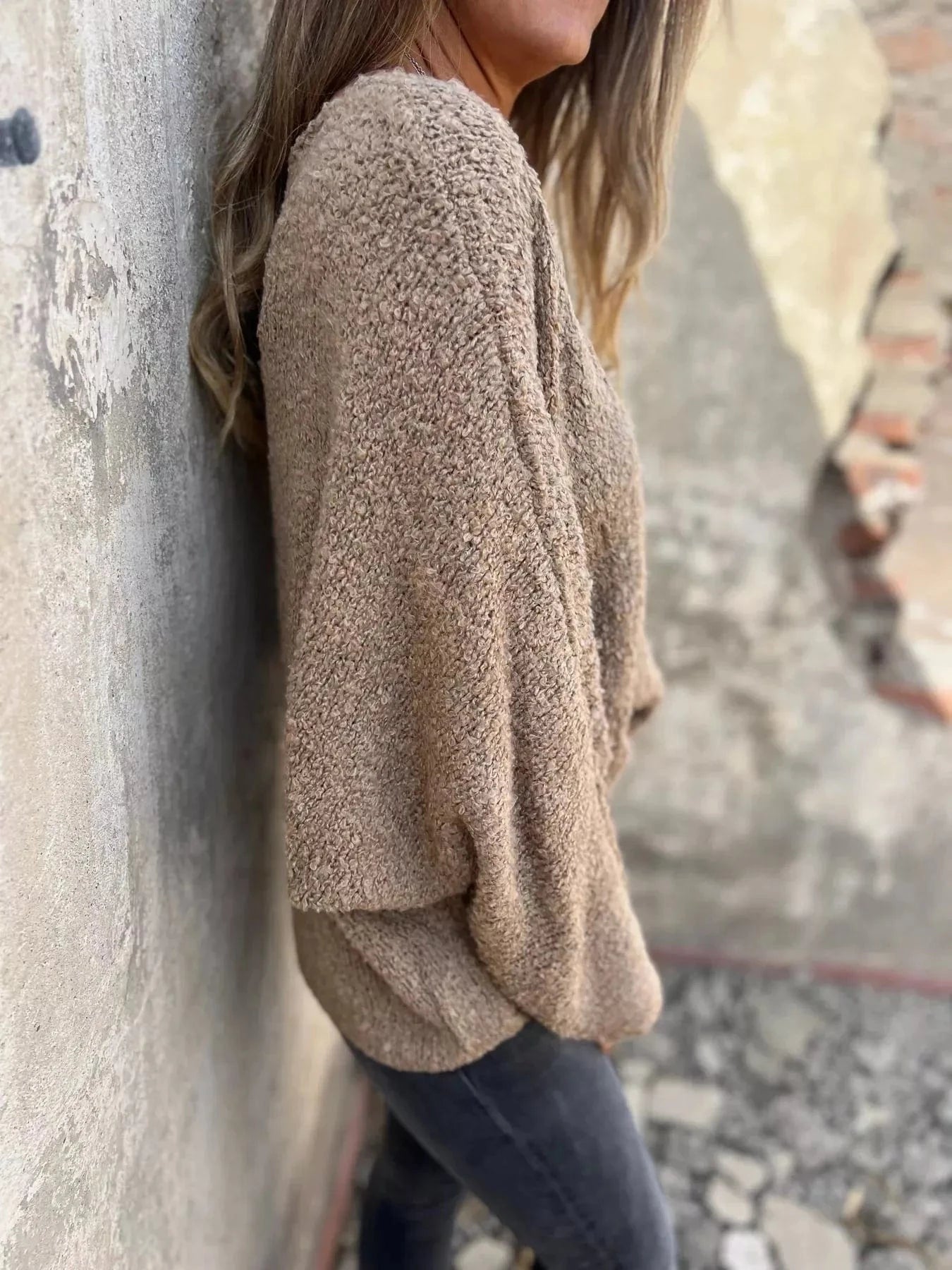 Full Size V - Neck Long Sleeve Sweater Plus Size - ShalayeFashion