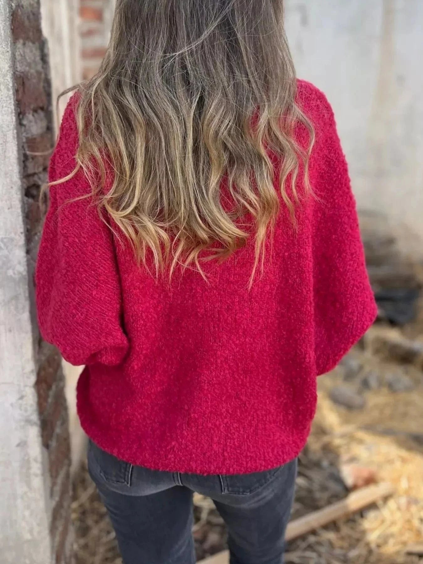 Full Size V - Neck Long Sleeve Sweater Plus Size - ShalayeFashion