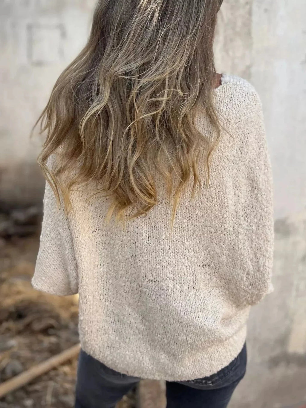 Full Size V - Neck Long Sleeve Sweater Plus Size - ShalayeFashion