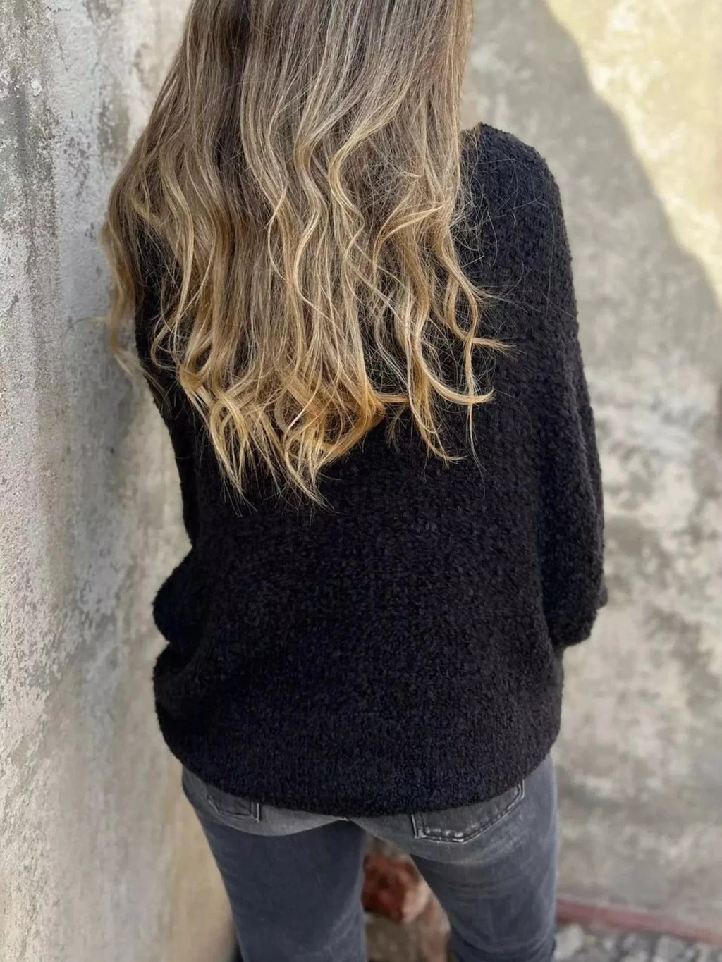 Full Size V - Neck Long Sleeve Sweater Plus Size - ShalayeFashion