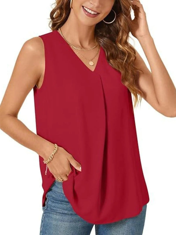 Full Size V - Neck Sleeveless Tank Top Plus Size - ShalayeFashion