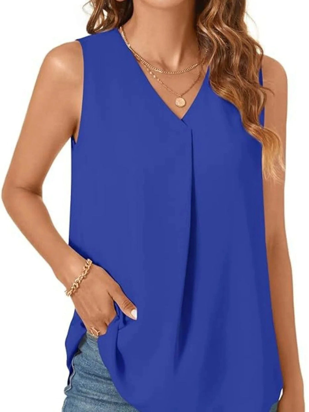 Full Size V - Neck Sleeveless Tank Top Plus Size - ShalayeFashion