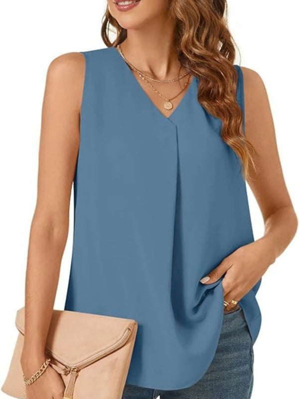Full Size V - Neck Sleeveless Tank Top Plus Size - ShalayeFashion