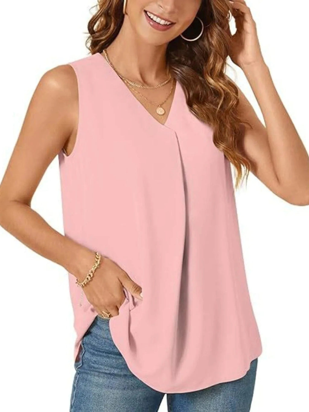 Full Size V - Neck Sleeveless Tank Top Plus Size - ShalayeFashion
