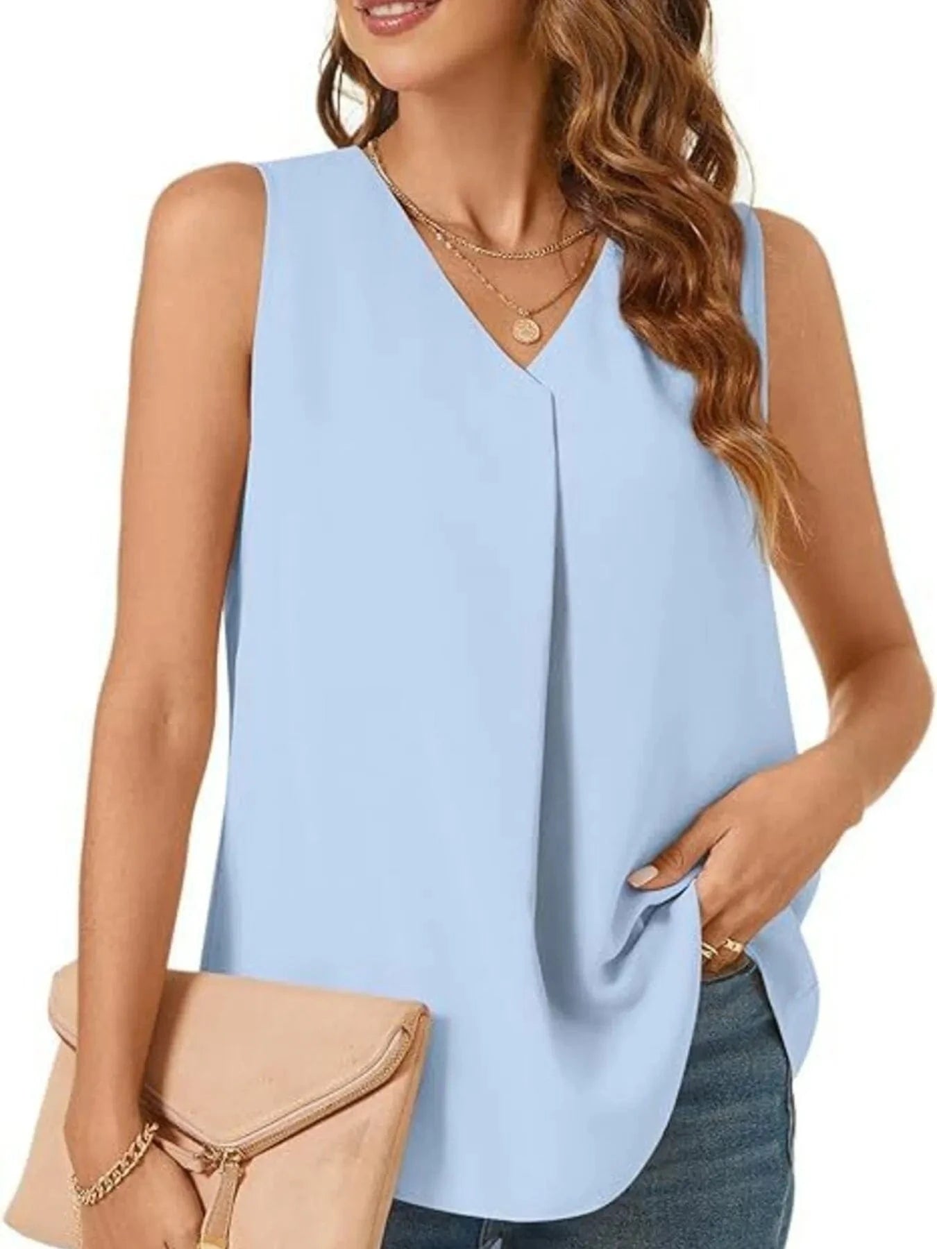 Full Size V - Neck Sleeveless Tank Top Plus Size - ShalayeFashion