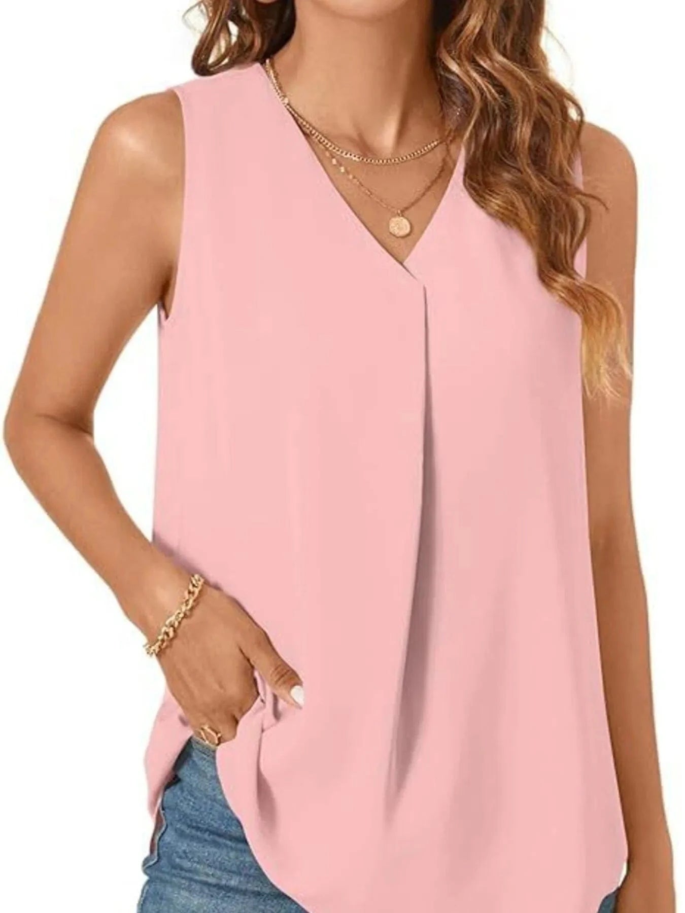 Full Size V - Neck Sleeveless Tank Top Plus Size - ShalayeFashion
