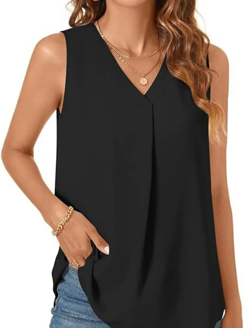 Full Size V - Neck Sleeveless Tank Top Plus Size - ShalayeFashion