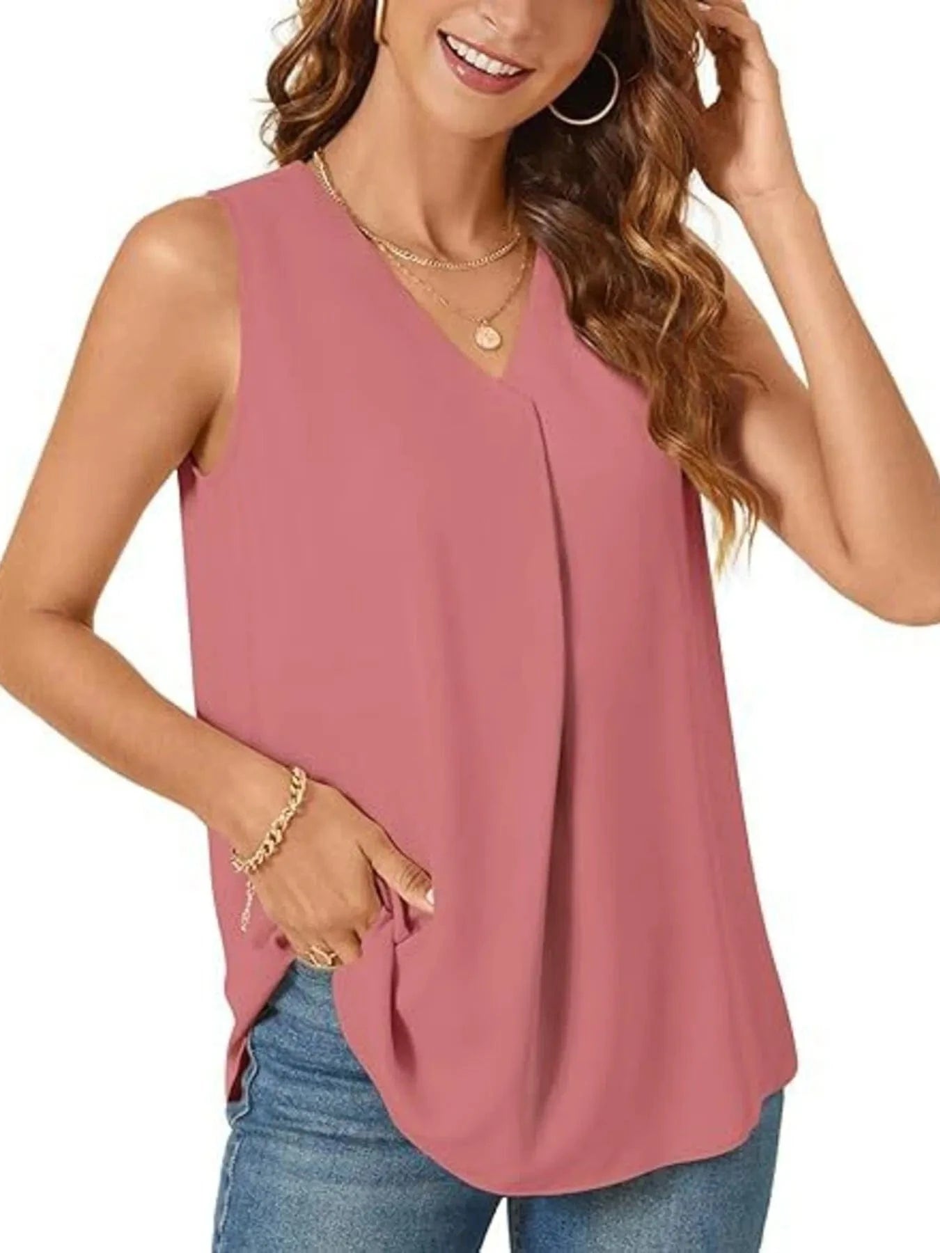 Full Size V - Neck Sleeveless Tank Top Plus Size - ShalayeFashion