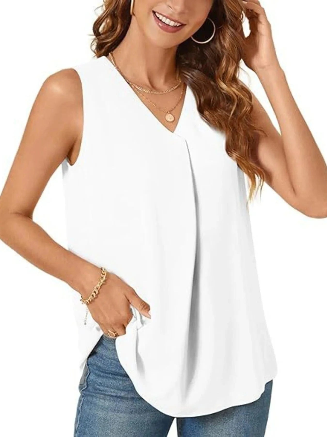 Full Size V - Neck Sleeveless Tank Top Plus Size - ShalayeFashion