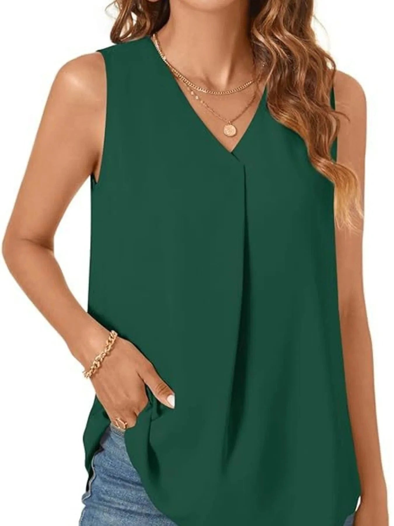 Full Size V - Neck Sleeveless Tank Top Plus Size - ShalayeFashion