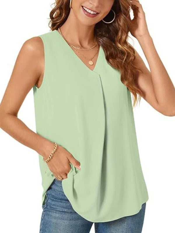 Full Size V - Neck Sleeveless Tank Top Plus Size - ShalayeFashion