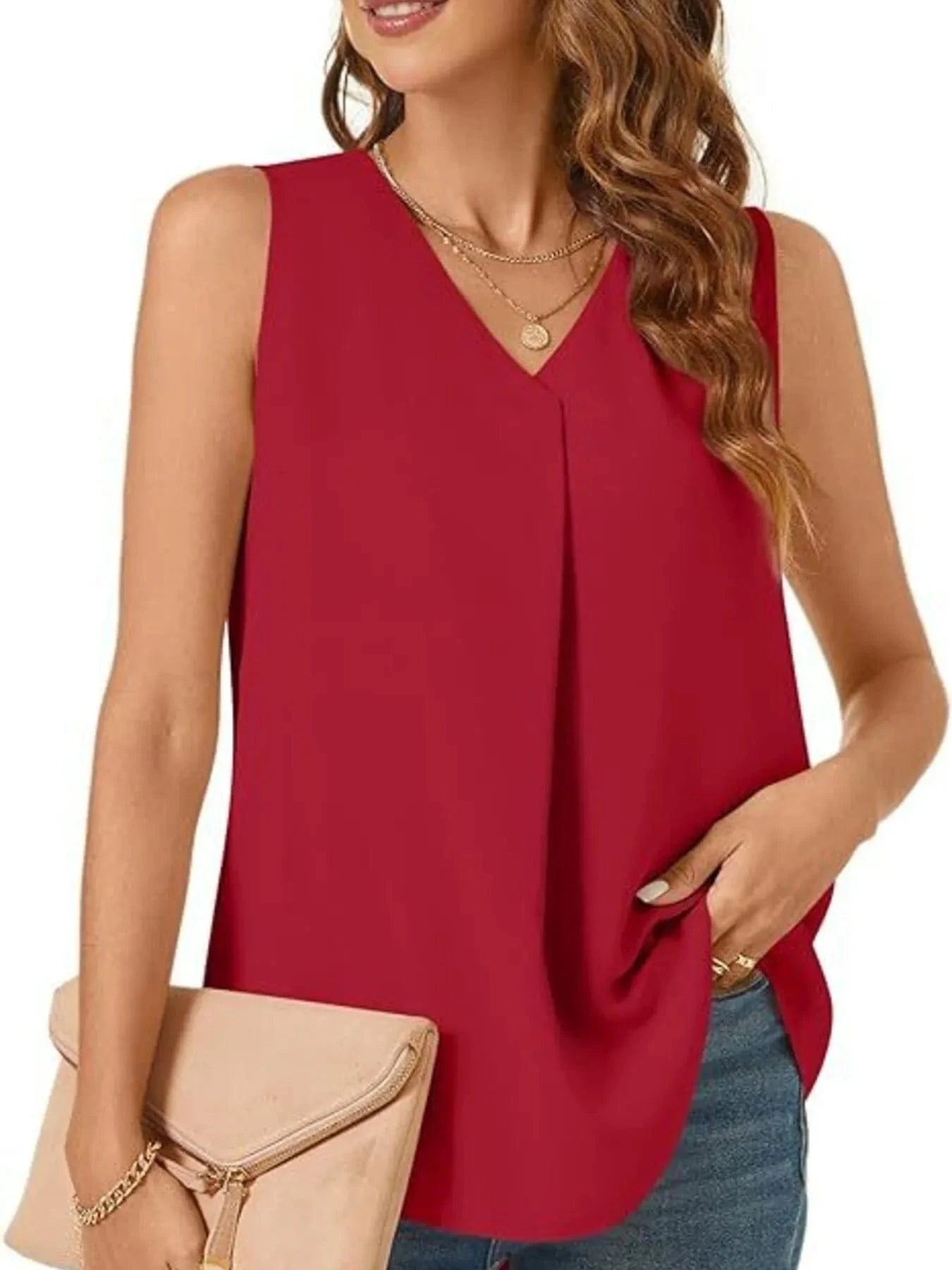 Full Size V - Neck Sleeveless Tank Top Plus Size - ShalayeFashion