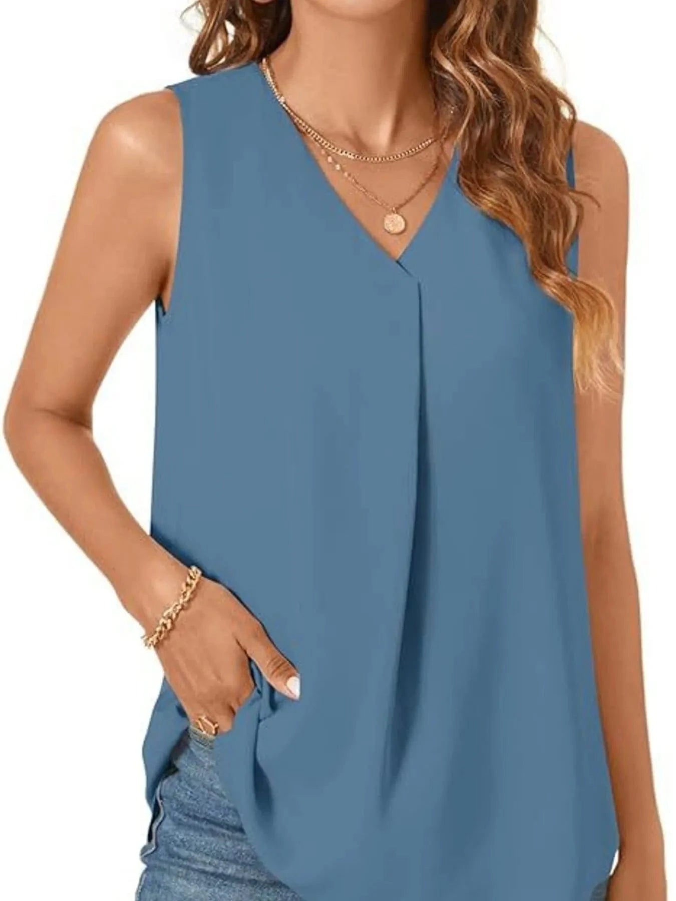 Full Size V - Neck Sleeveless Tank Top Plus Size - ShalayeFashion