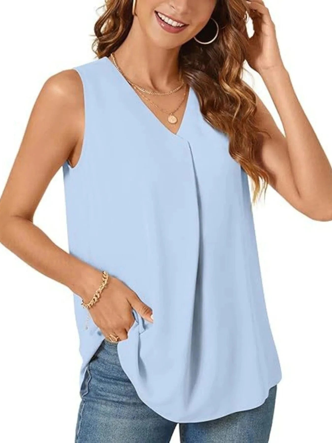 Full Size V - Neck Sleeveless Tank Top Plus Size - ShalayeFashion