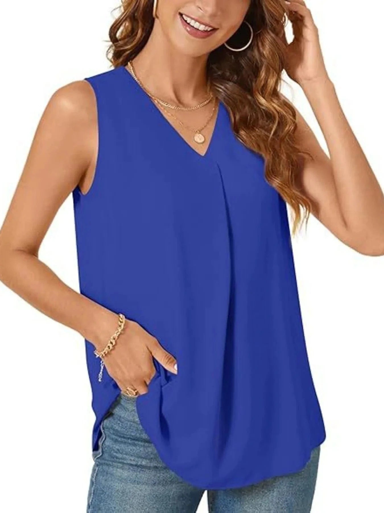 Full Size V - Neck Sleeveless Tank Top Plus Size - ShalayeFashion